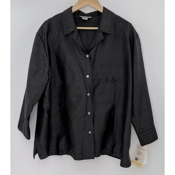NWT Notations Plus Size 100% Silk 3/4 Sleeve Button Up Blouse Jacket 2x Preppy - Picture 1 of 12